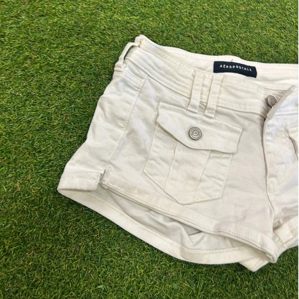 Aeropostale Womens White Low Rise Midi Cargo Denim Shorts Size 00 Stretch